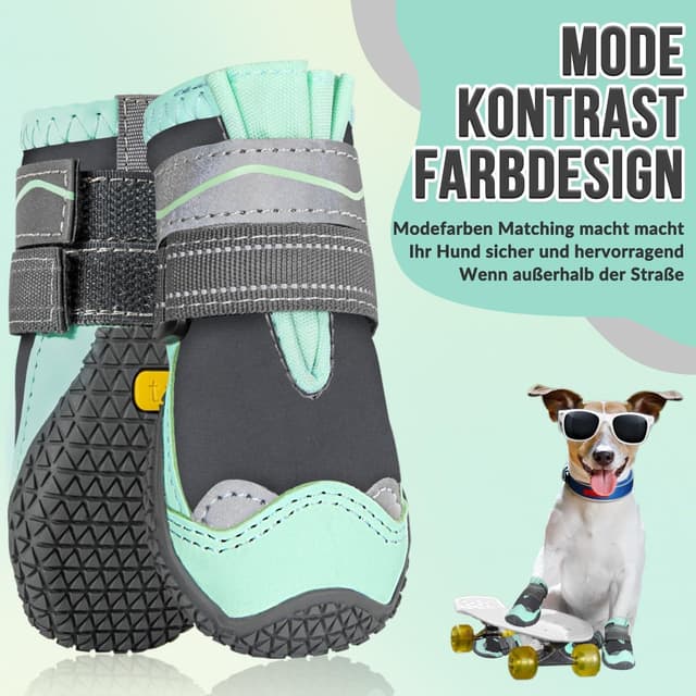 Detalle de SlowTon Hundeschuhe Pfotenschutz (4 Stück) – wasserdichte Outdoor-Schuhe mit reflektierendem Klettverschluss