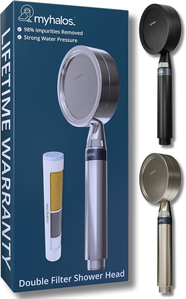 Detalle de myhalos MyHalos® Shower Filter for Hard Water UK High Pressure Filter Shower Head Set (chrome, no hose)