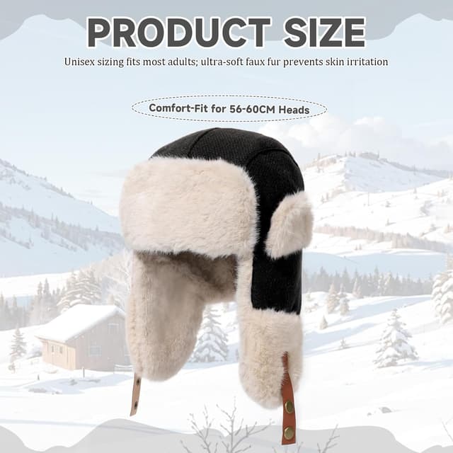Detalle 2 de LY4U Winter Trapper Hat with Thick Faux Fur Ear Flaps & Adjustable Chin Strap (Unisex Ushanka/Pilot Style)