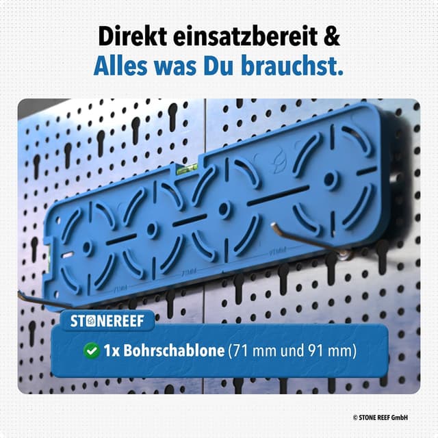 Thumbnail 6 de STONE REEF Bohrschablone 71 mm / 91 mm mit Libelle – 4-Loch-Markierung für Unterputz-Dosen