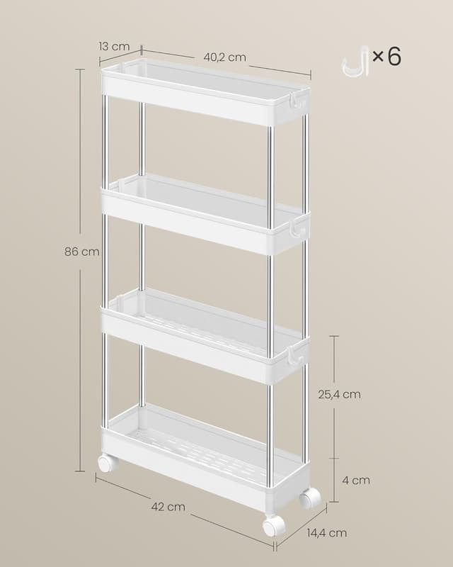 Detalle 2 de SONGMICS KSC08WT carrello portaoggetti 4 livelli