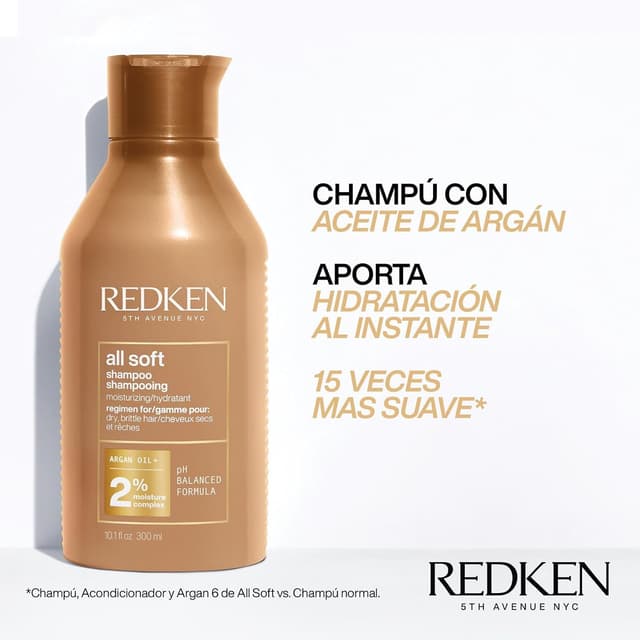 Detalle 2 de Redken All Soft Champú Hidratante con Aceite de Argán 300 ml