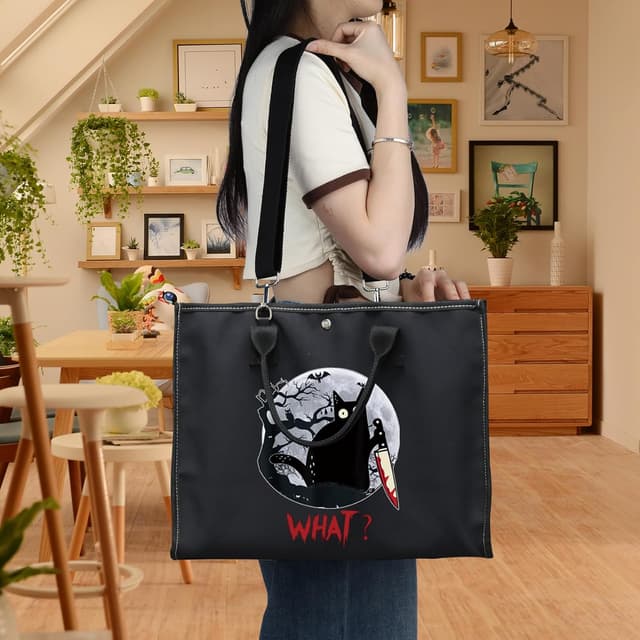 Thumbnail 6 de LEVLO Murderous Cat cotton canvas cosmetic make up bag (sneaky cat inspired) zip pouch for women & girls