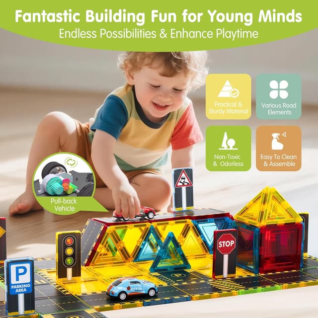 Detalle de hahaland 38-piece Magnetic Tiles set for kids 🧩