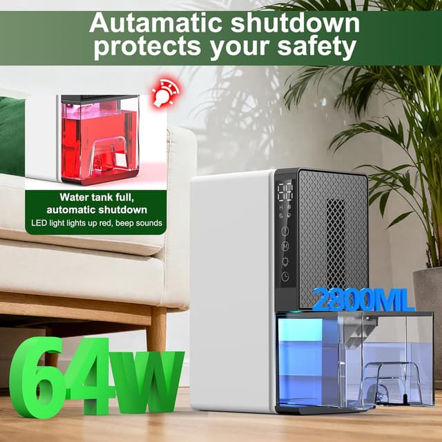 Detalle 2 de Deshumidificador 2.8L portátil silencioso