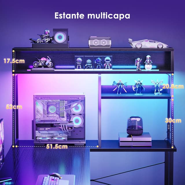 Thumbnail 3 de Coleshome Escritorio Gaming en L 130x100 con LED