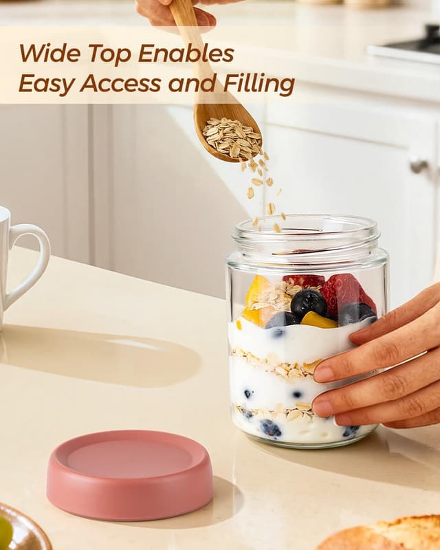 Detalle de Thyme Space Overnight Oats Jars (4-pack) 500ml glass containers with lids