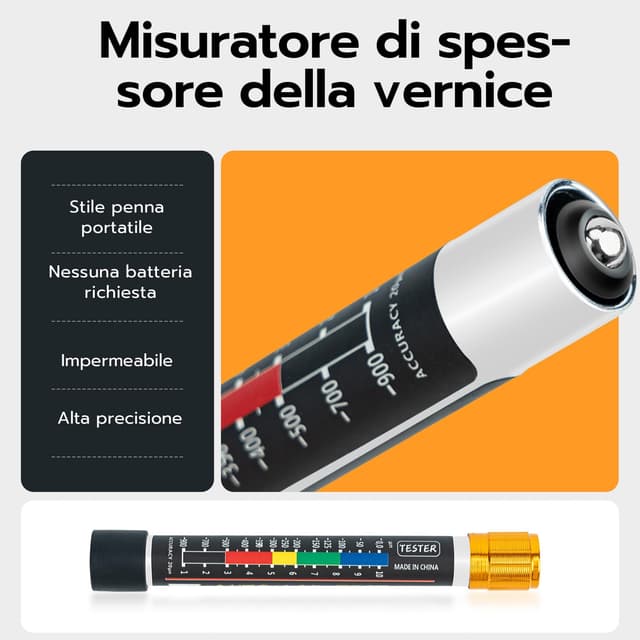 Detalle de Tolesum misuratore di vernice per auto (spessimetro magnetico con punta) per verificare riverniciature e danni