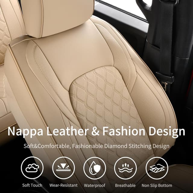 Thumbnail 6 de Huidasource F150/F250/F350 Front & Rear Leather Seat Covers (Beige) for 2015-2025 Ford SuperCrew & 2017-2025 Super Duty Crew Cab