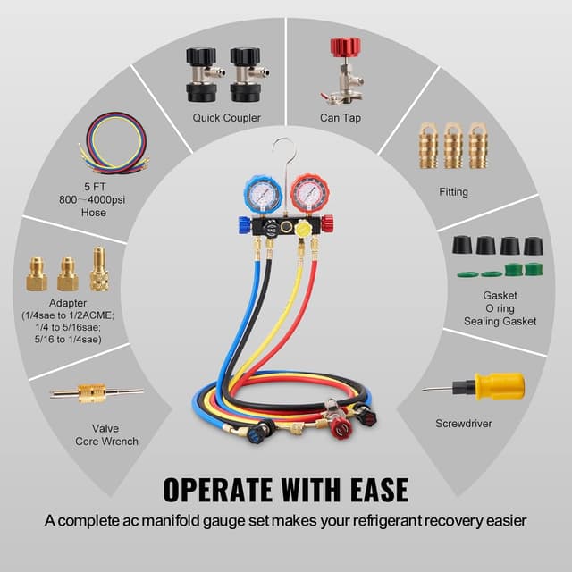 Thumbnail 5 de VEVOR Set manometri 4 vie refrigeranti