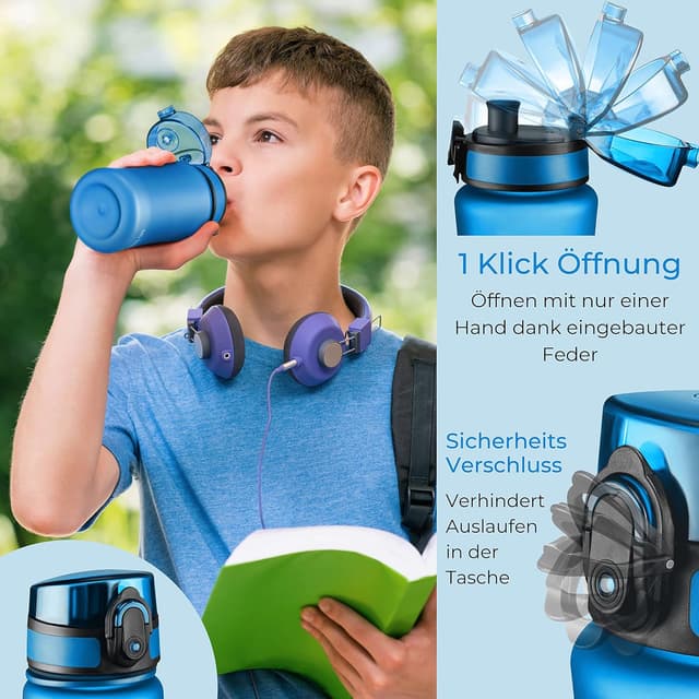 Detalle de My Vesperbox® Kinder-Trinkflasche 350 ml mit Auslaufschutz für kohlensäurehaltige Getränke (inkl. Ersatzdichtung)