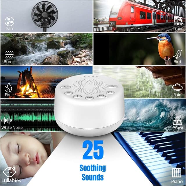 Detalle de Easysleep White Noise Machine (White) with 25 Sounds, Night Lights, Memory Function, 32 Volume Levels