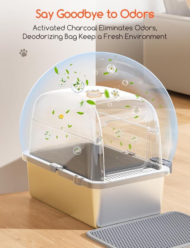 Detalle de MeoWant bac à litière XXL en acier inoxydable pour chat (forme U fermée) avec pelle et tapis