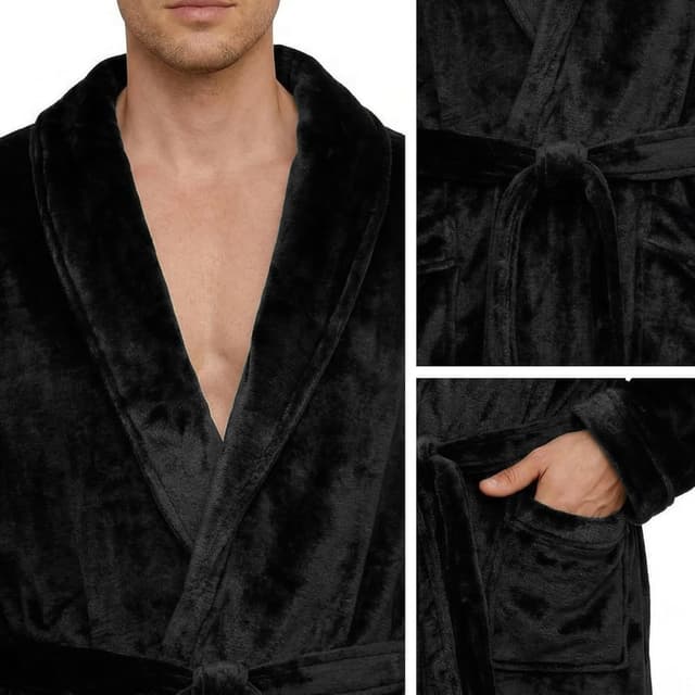 Detalle de U2SKIIN Herren Fleece-Bademantel im Plüsch-Look – warm, weich und mit zwei großen Taschen