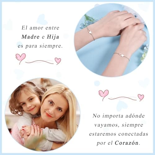 Detalle 2 de VU100 Pulsera Madre e Hija de acero inoxidable 316L (2 piezas) con corazón y mensaje