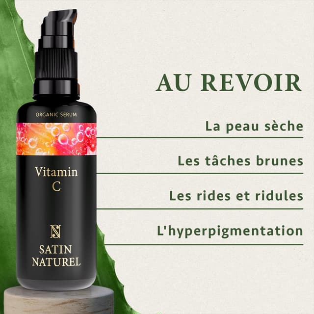 Detalle de Satin Naturel Sérum Vitamine C Bio 100 ml – anti-taches visage, hydratant et repulpant à l’acide hyaluronique