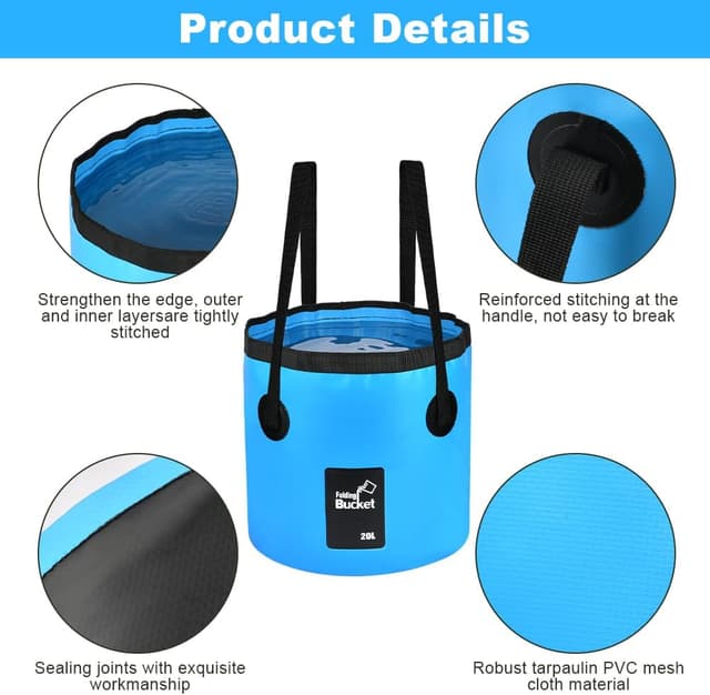 Detalle 2 de Seau pliable flintronic 10L / 12L / 20L pour pêche, randonnée, nautisme et jardinage