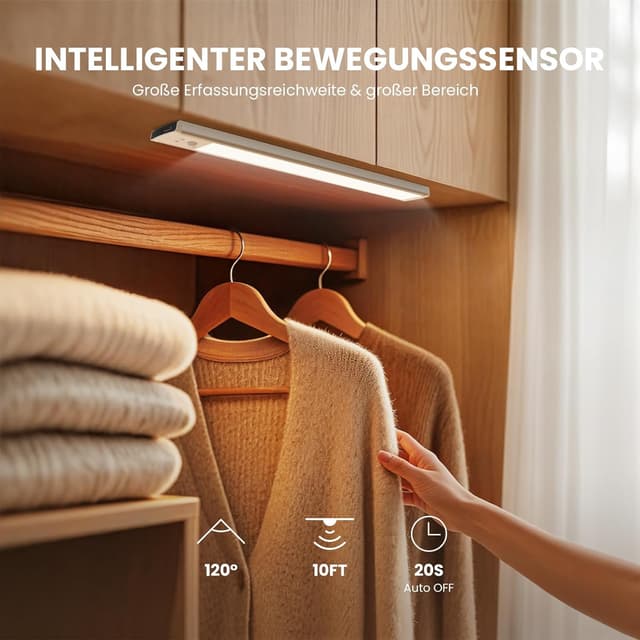 Detalle 2 de TANSOOL+ LED-Schrankbeleuchtung mit Bewegungsmelder (2er-Set, 20 cm) USB‑C akkubetrieben, dimmbar