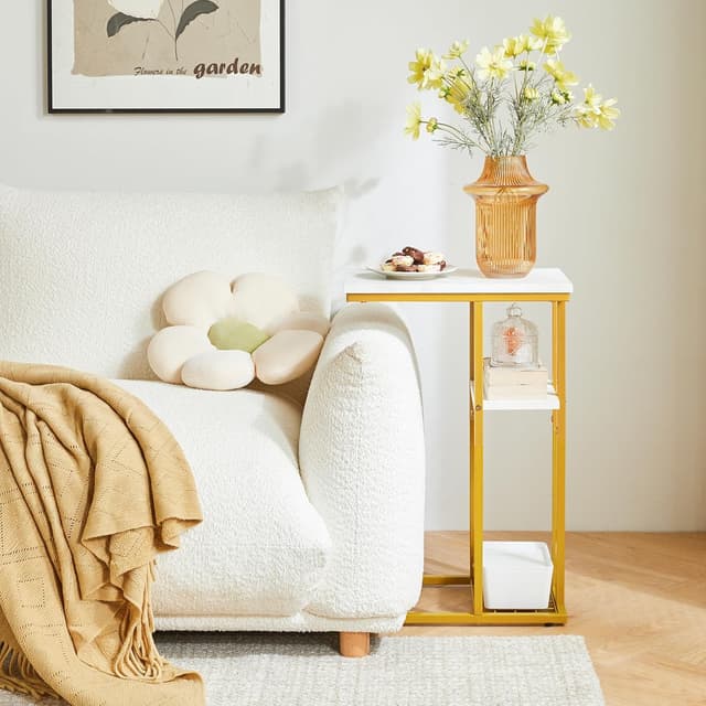 Detalle 2 de YMYNY Tavolino laterale a forma di C HST004W (marmo bianco e oro) 40 x 26 x 61,5 cm