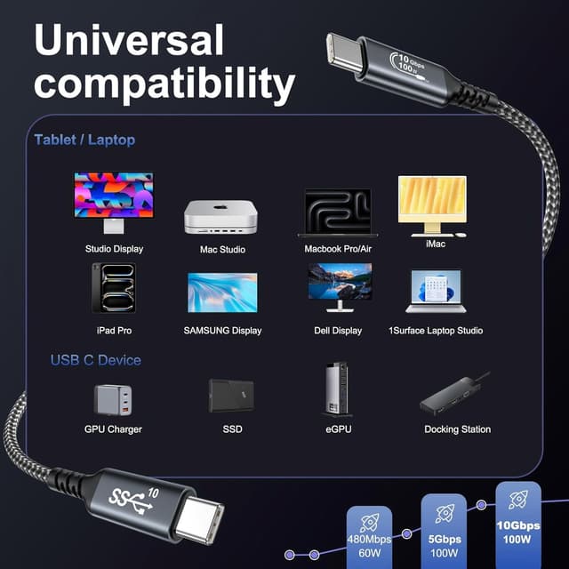 Thumbnail 6 de Câble USB‑C vers USB‑C 100 W (2 m) USB 3.2 Gen 2 10 Gbps avec puce E‑Mark