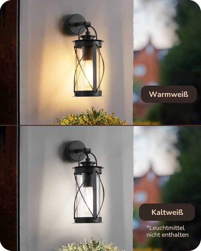 Detalle de EDISHINE Wandleuchte IP44 E27, Schwarz