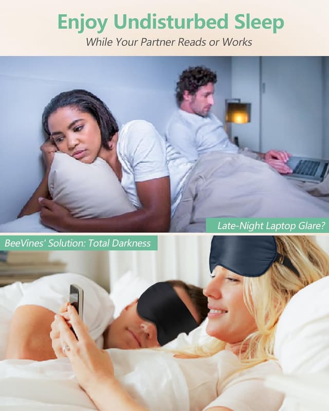 Detalle 2 de Seiden-Schlafmaske im 2er-Set: 100% Maulbeerseide Augenmaske mit verstellbarem Riemen von BeeVines