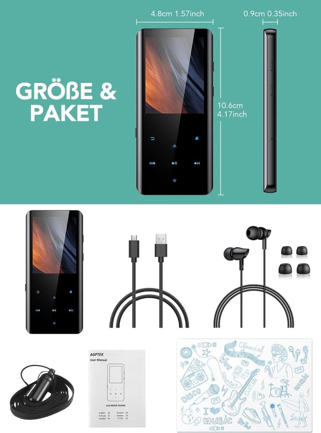 Thumbnail 6 de AGPTEK MP3-Player mit Bluetooth 5.0, 2,4" TFT-Farbdisplay & 32 GB Speicher (Schwarz)