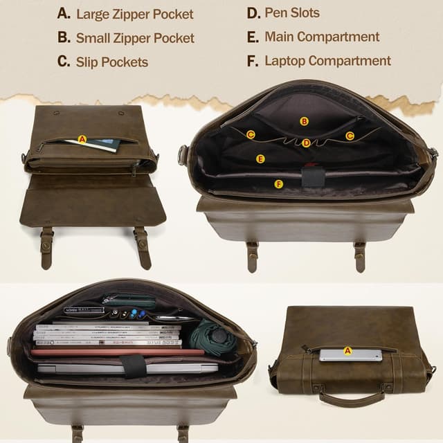 Detalle 2 de IGOLUMON Bandolera Hombre Cuero PU Impermeable 15,6"