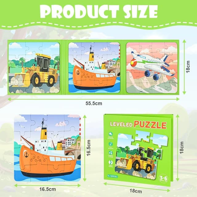 Detalle 2 de Aolso Puzzle Magnetici Montessori Giochi per Bambini 3-7 Anni (animali e temi di traffico), da viaggio