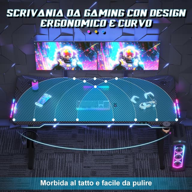 Detalle de JUMMICO Scrivania Gaming LED RGB 160x60