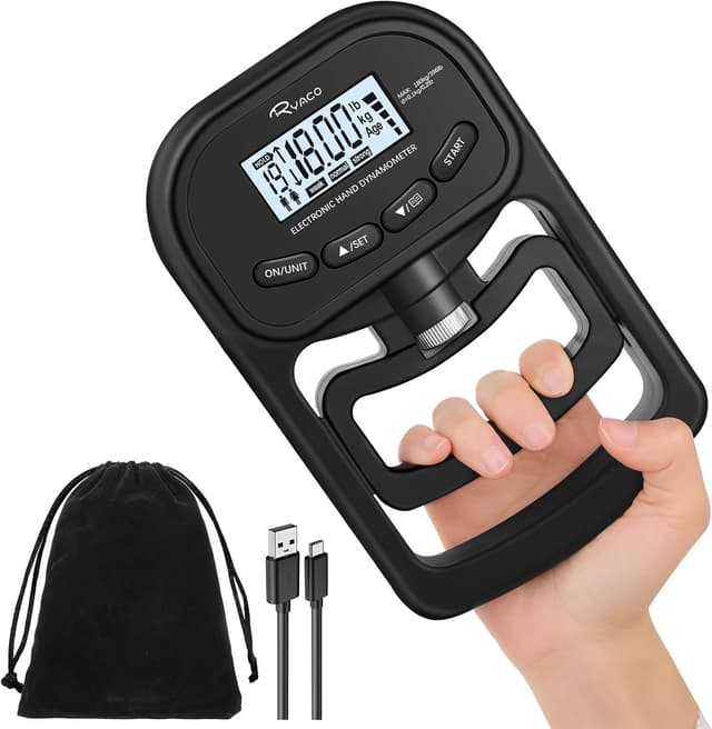 Detalle de Ryaco Grip Strength Tester (396lb/180kg) rechargeable digital hand dynamometer with LCD