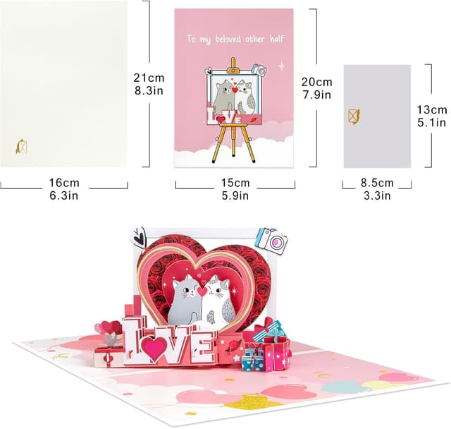 Detalle 2 de Love Frame Katze Pop-up Grußkarten mit leerer Notizkarte & Umschlag – für Liebe, Geburtstag & besondere Anlässe