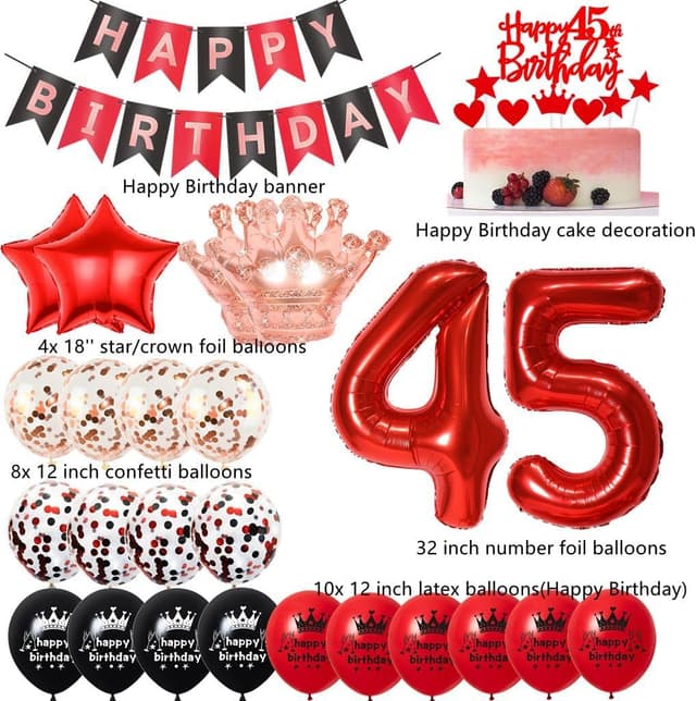 Thumbnail 1 de Rot Geburtstagsdeko 45 Jahr Luftballons đ