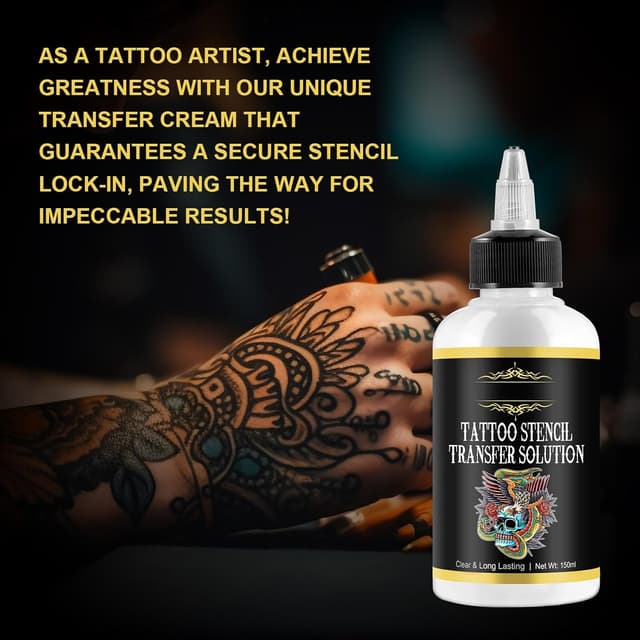 Detalle de Tattoo Stencil Transfer Gel per tatuaggi, 150 ml – kit professionale con pellicola di guarigione e primer