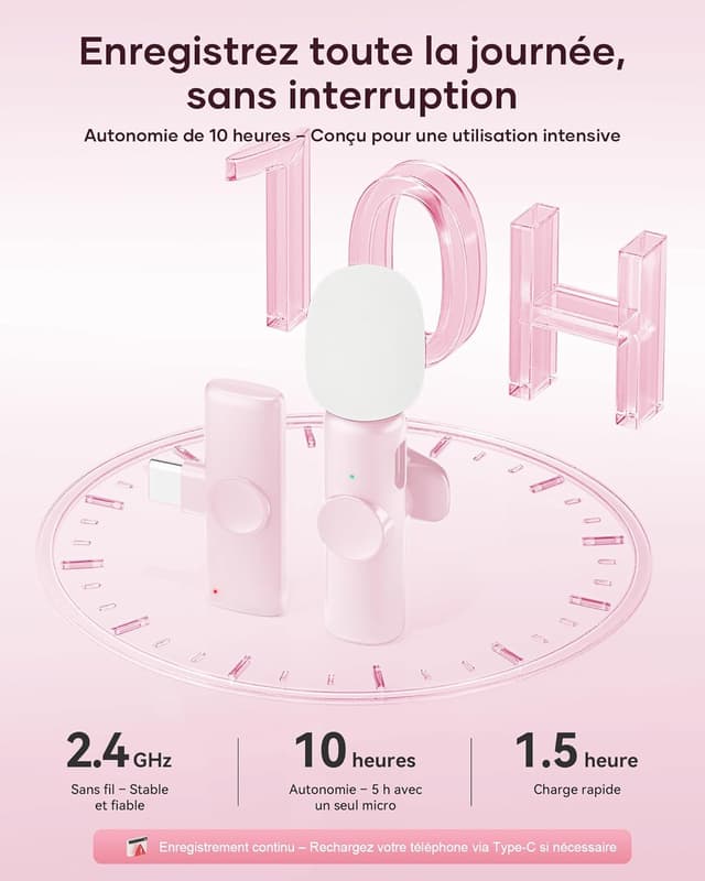 Detalle 2 de Micro-cravate sans fil CZOCPOS (lot de 2) rose : son plus clair pour téléphone, Pad et Android