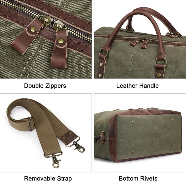 Detalle 2 de S-ZONE Reisetasche 60L Vintage Canvas Crazy Horse Leder-Trim Weekender (Unisex)