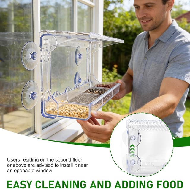 Thumbnail 4 de SUPERFA Clear Window Bird Feeder with 4 Suction Cups