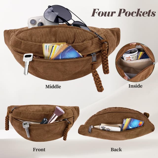 Detalle 2 de Aucuu Cord-Bauchtasche für Damen – kleine Umhängetasche im Retro-Style