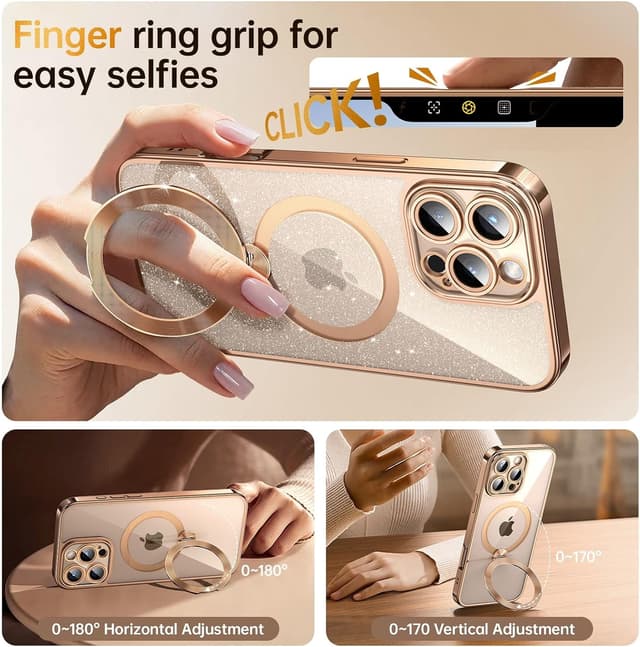 Detalle de Offical Desert Titanium for iPhone 16 Pro Max Case with 360° Spin Stand (DIY Glitter Cardstock, MagSafe)