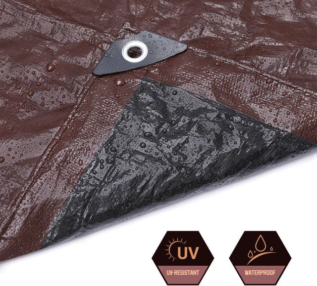 Detalle 2 de 20 x 40 FT Waterproof Heavy Duty Tarp (10 Mil) PE Plastic Cover, Brown/Black Reversible