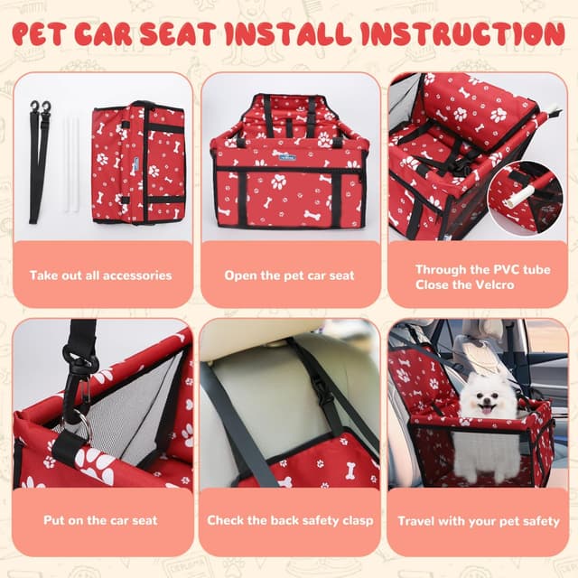 Detalle 2 de Nobleza Nobleza Siège auto pliable pour chien et chat avec ceinture de sécurité – Panier imperméable Oxford rouge 40x34x25 cm