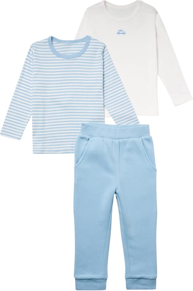 Detalle de Stellou & friends Baby & Kleinkind 3-teiliges Kleidungs-Set – 2 Langarm-T-Shirts und Jersey-Hose aus 100% Baumwolle