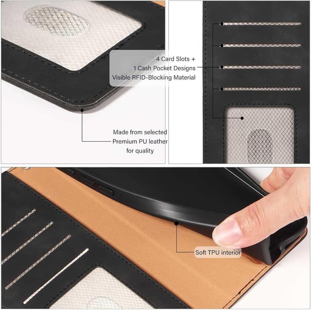 Thumbnail 6 de GOTOURED Handyhülle für Samsung Galaxy A26 (RFID, Kartenfach, Magnetverschluss, Stand & Handgelenksgurt) – Schwarz