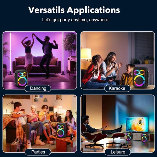 Thumbnail 6 de TYOTY Altoparlante Bluetooth portatile con luci LED e maniglia, 80W wireless TWS