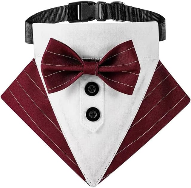 Detalle 2 de BT Bear Dog Tuxedo Bandana Collar with Bow Neck Scarf (Purple) – Adjustable snap collar for small pets