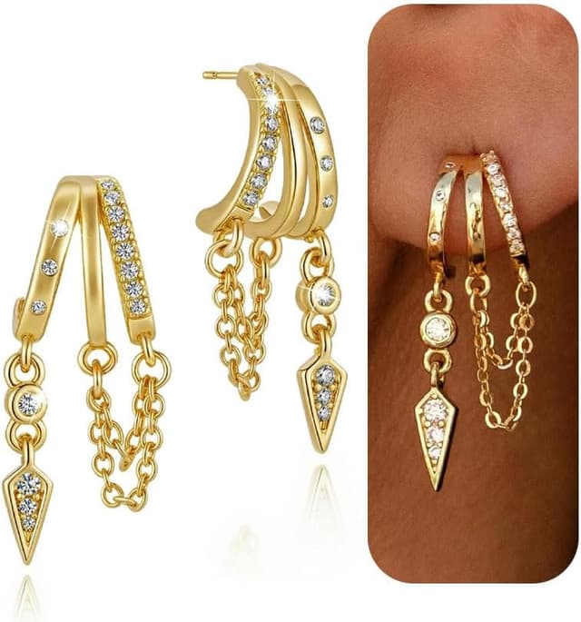 Detalle de HANLI Ohrringe Silber 925 mit 3 Ketten