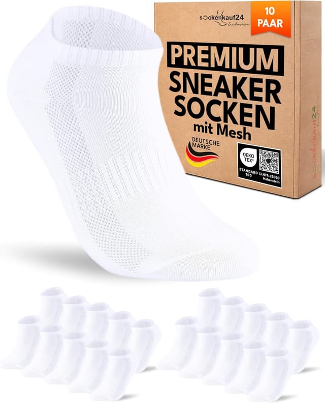 Detalle de sockenkauf24 10 Paar Sneaker Socken aus Baumwolle mit Mesh-Streifen (Herren & Damen)