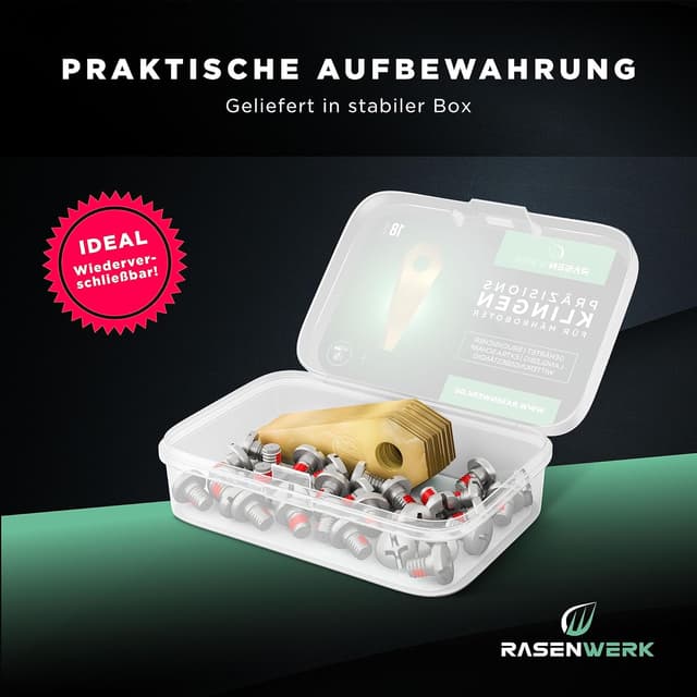 Detalle de RASENWERK Rasenroboter-Messerset (18 Stück) für Bosch Indego – Universal Ersatzklingen mit Titancarbid