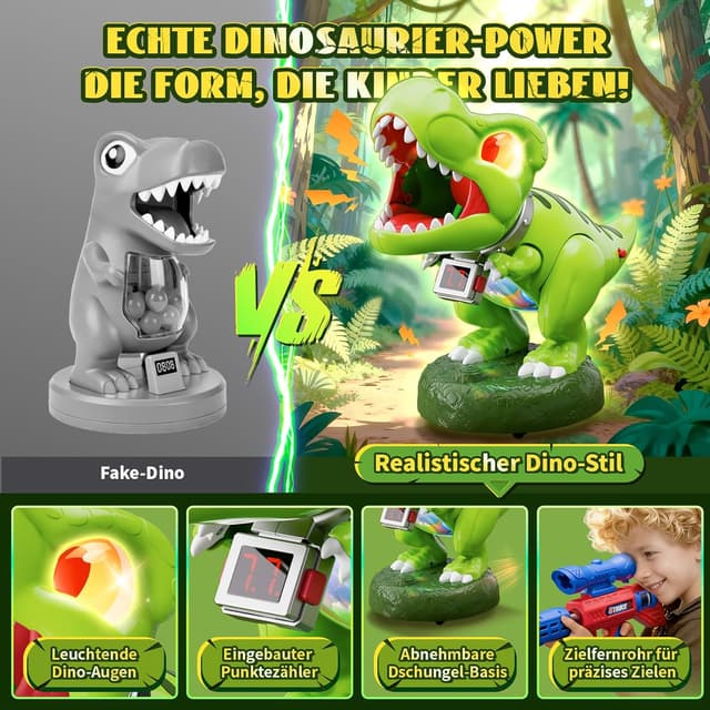 Detalle 2 de Dinosaurier Schießspielzeug für Kinder (ab 3 Jahren) mit 2 Luftpumpen-Blastern, LED, Schaumball und Sound/Brüllen