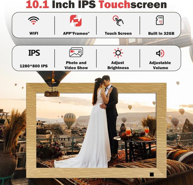 Detalle de AHOWAI 10.1-inch WiFi digital photo frame with 32GB memory, IPS touchscreen and auto-rotate